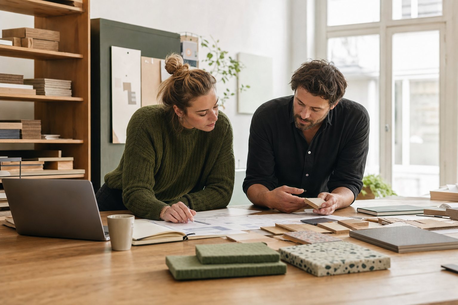 Ondernemer legt factuur, kalender en een aparte btw-reserve naast elkaar op een houten bureau